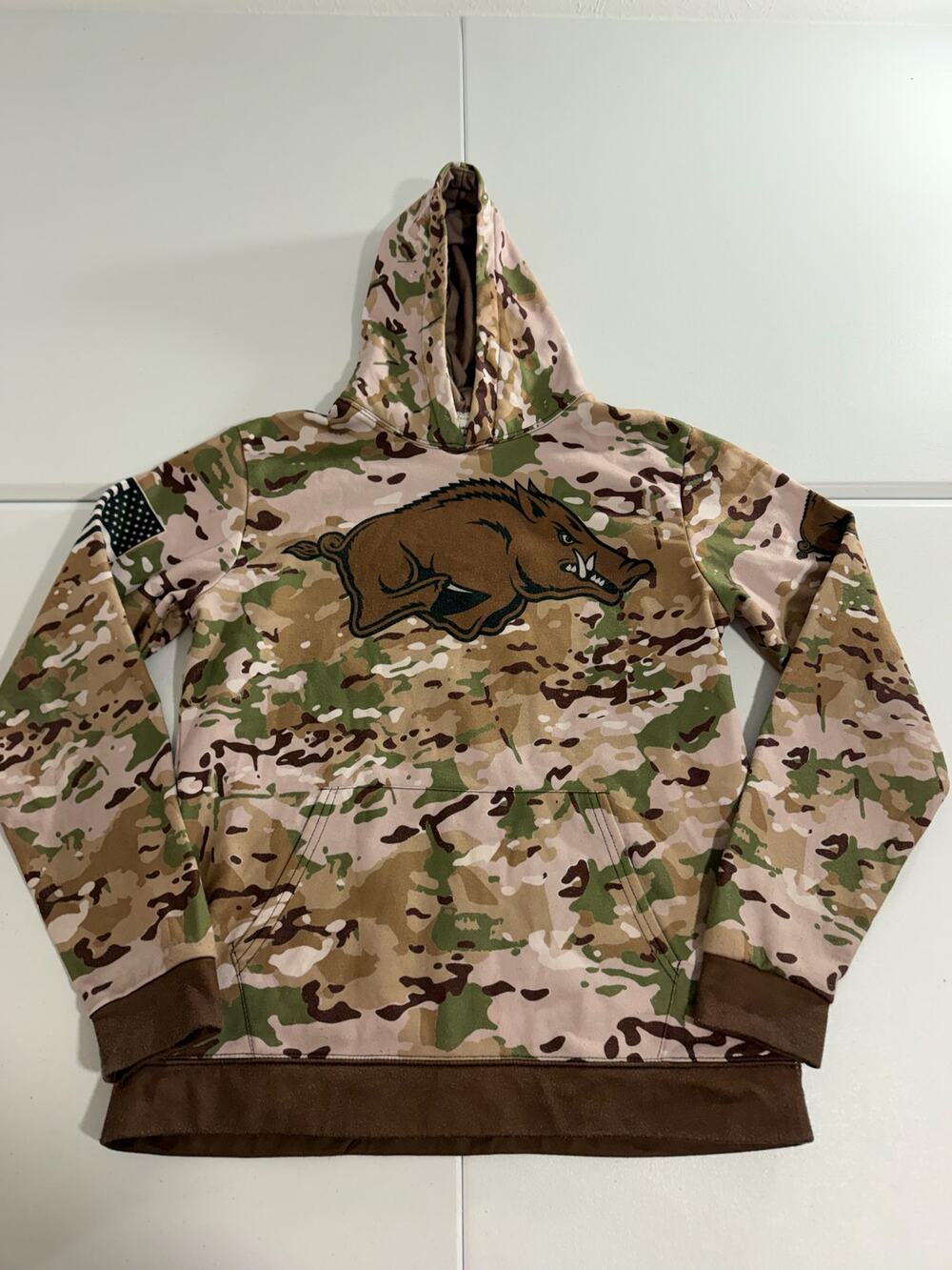 Arkansas Razorbacks Camo Hoodie Mens M Military Appreciation Hog Pullover Brown